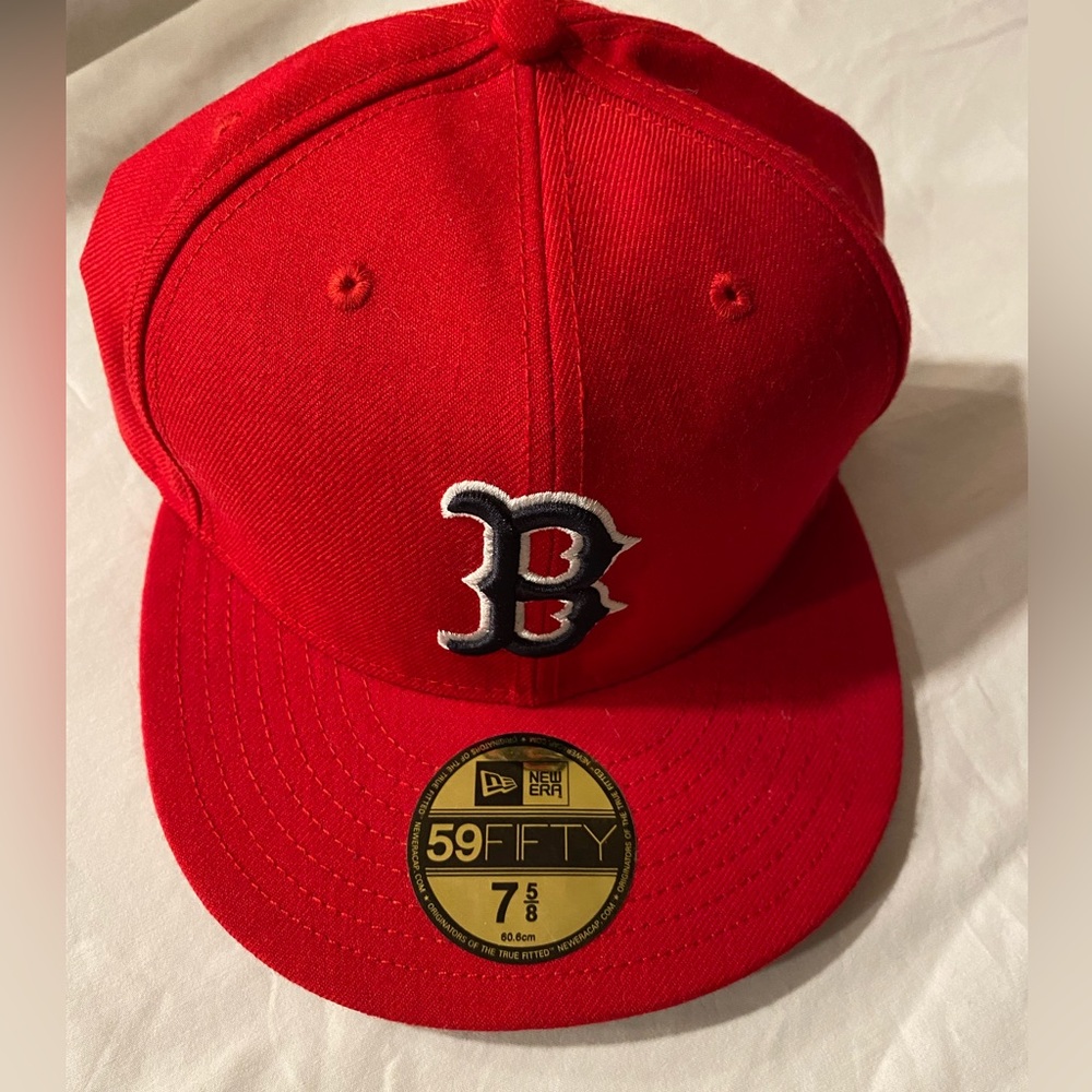Boston Red Sox New Era RED Authentic 59FIFTY True Fitted Hat Wool Size 7 5/8